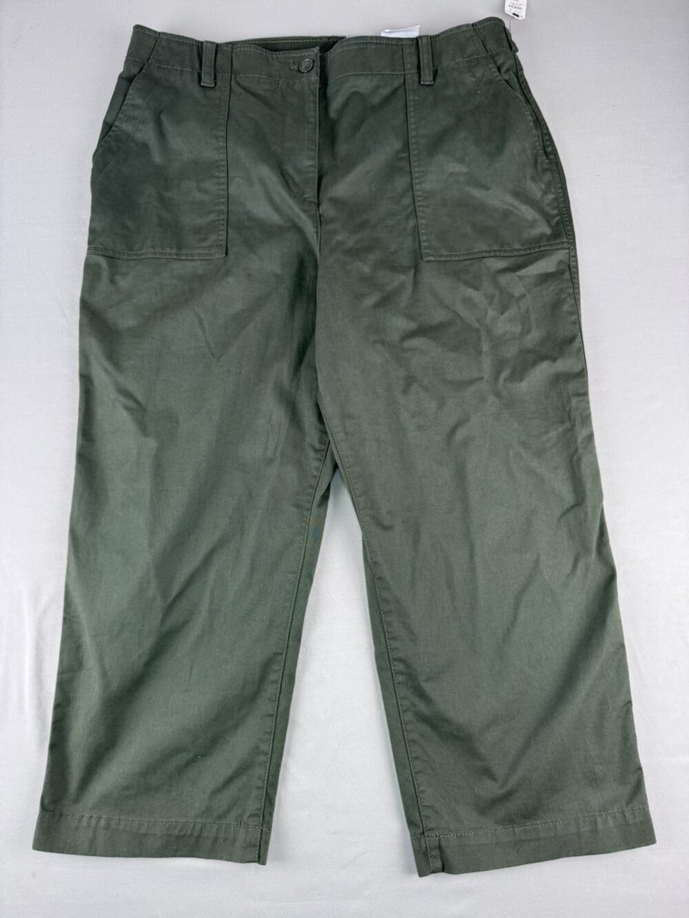 TALBOTS Women's 16P Olive Green High-Waist Patch Pocket Crop Casual Basic Errand